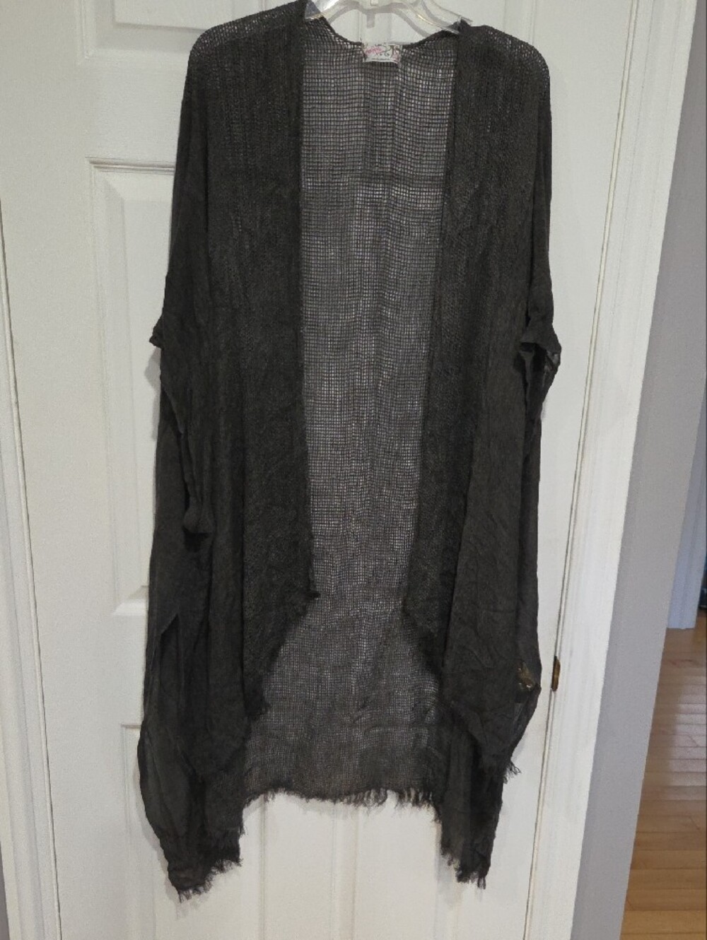 Lightweight Charcoal Day Dream Washed Fringe Kimono One Size - Picture 3 of 6